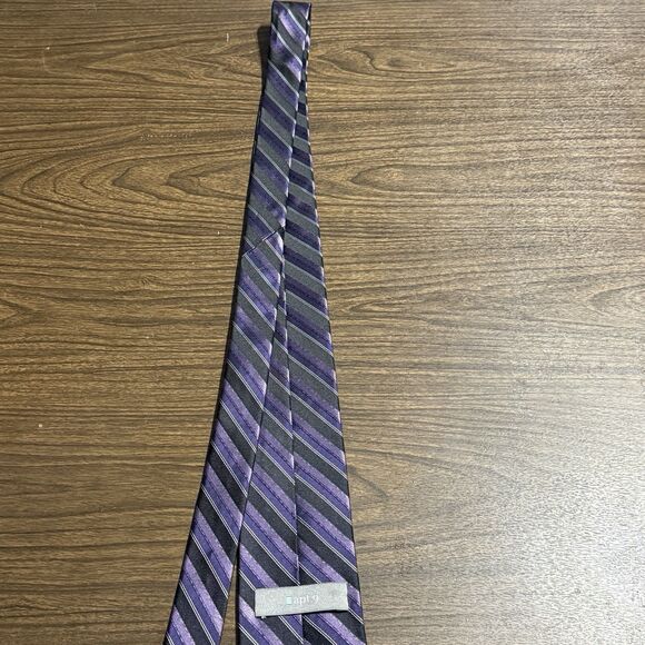 Apt 9 Pure Silk Purple and Black Striped Designer Tie 60" - Picture 9 of 9